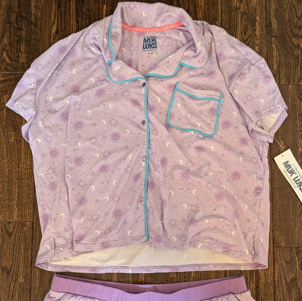 NWT Muk Luks Pajama Set Lavender Purple Celestial Themed - Picture 3 of 8